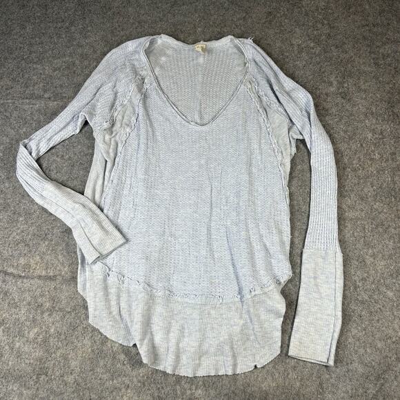 We the Free Catalina Thermal Top Blouse Small Light Blue Waffle Knit Long Sleeve - Picture 1 of 8